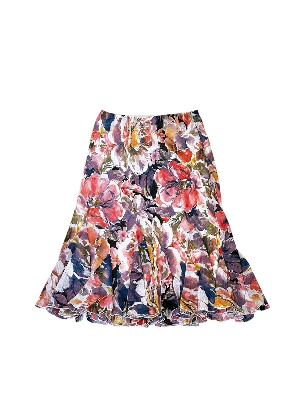 Dressbarn Chiffon Floral Bias Midi Skirt Romantic Cottagecore Moody Feminine